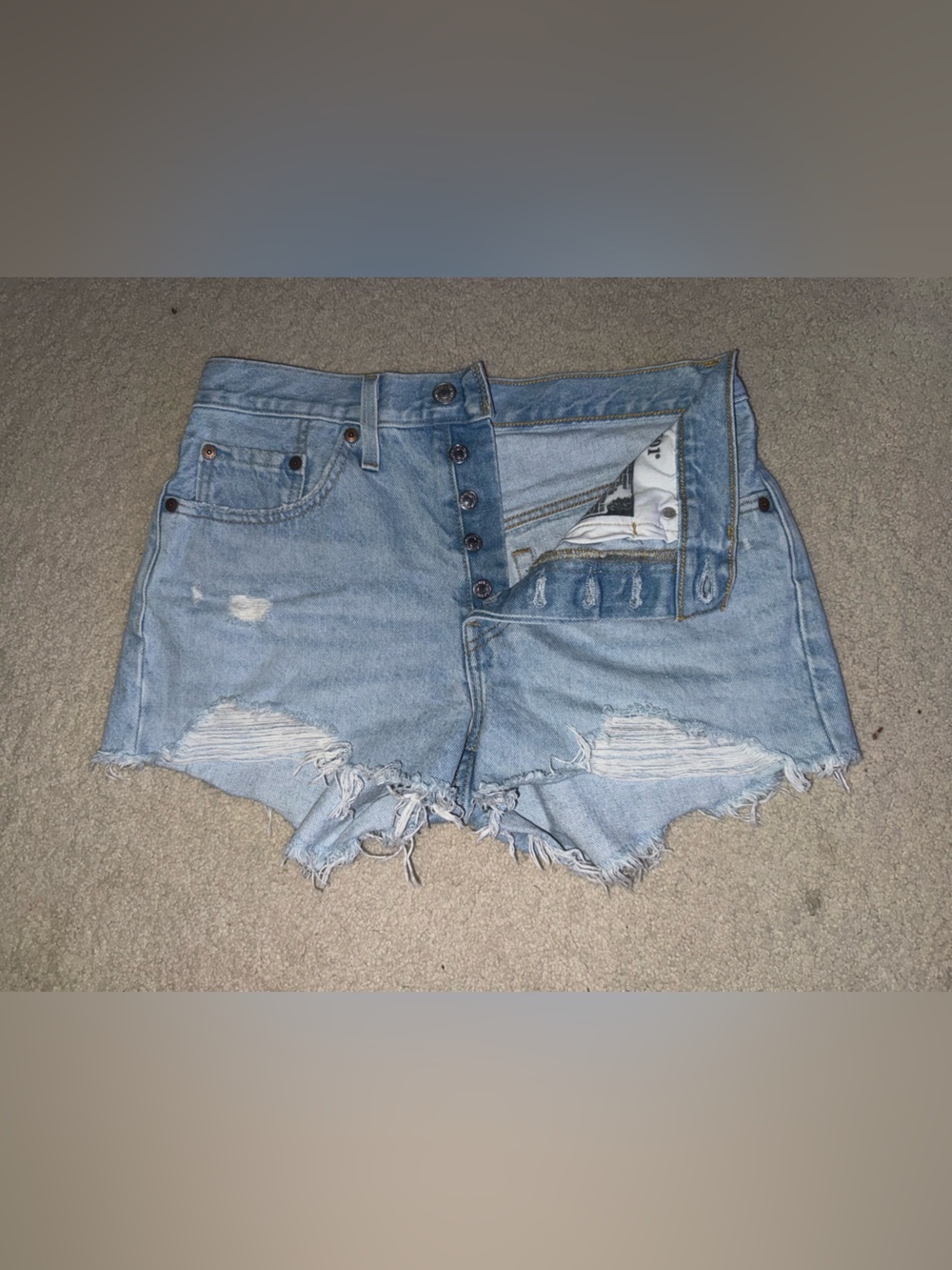 Levi's Light Blue Distressed Button-Fly Denim Shorts